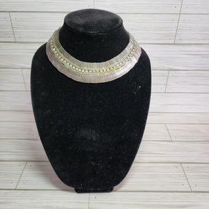 Ali Khan New York Statement Collar Necklace Choker Silver Tone Mesh Rhinestone
